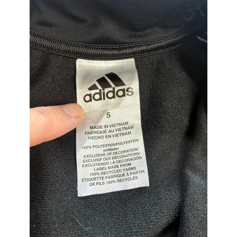 Adidas Boys Black Track Jacket Size 5 3-Stripe Full Zip
